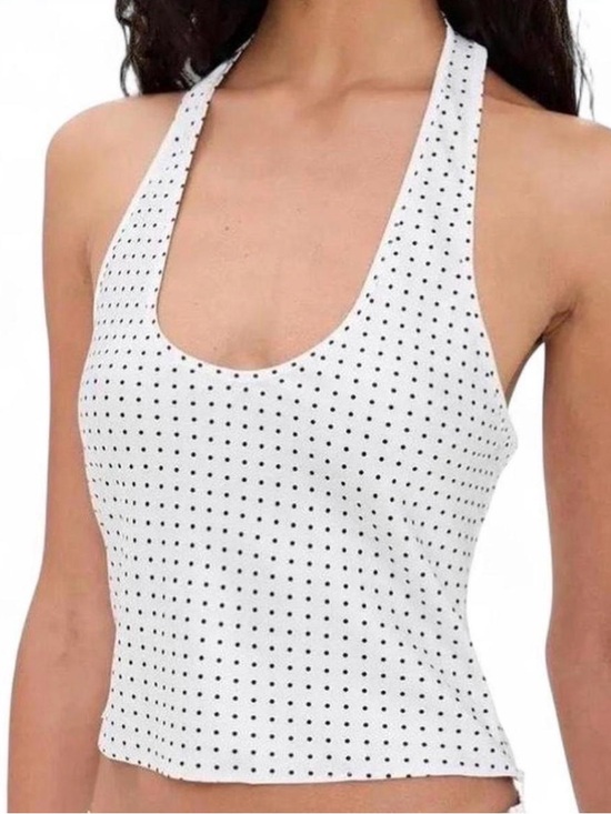 Lioness Tops - Lioness White Polka Dot Halter Crop Top